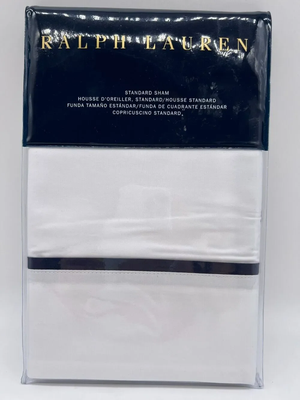 Ralph Lauren Palmer 100% Cotton Percale White Polo Navy Blue Standard Sham NEW